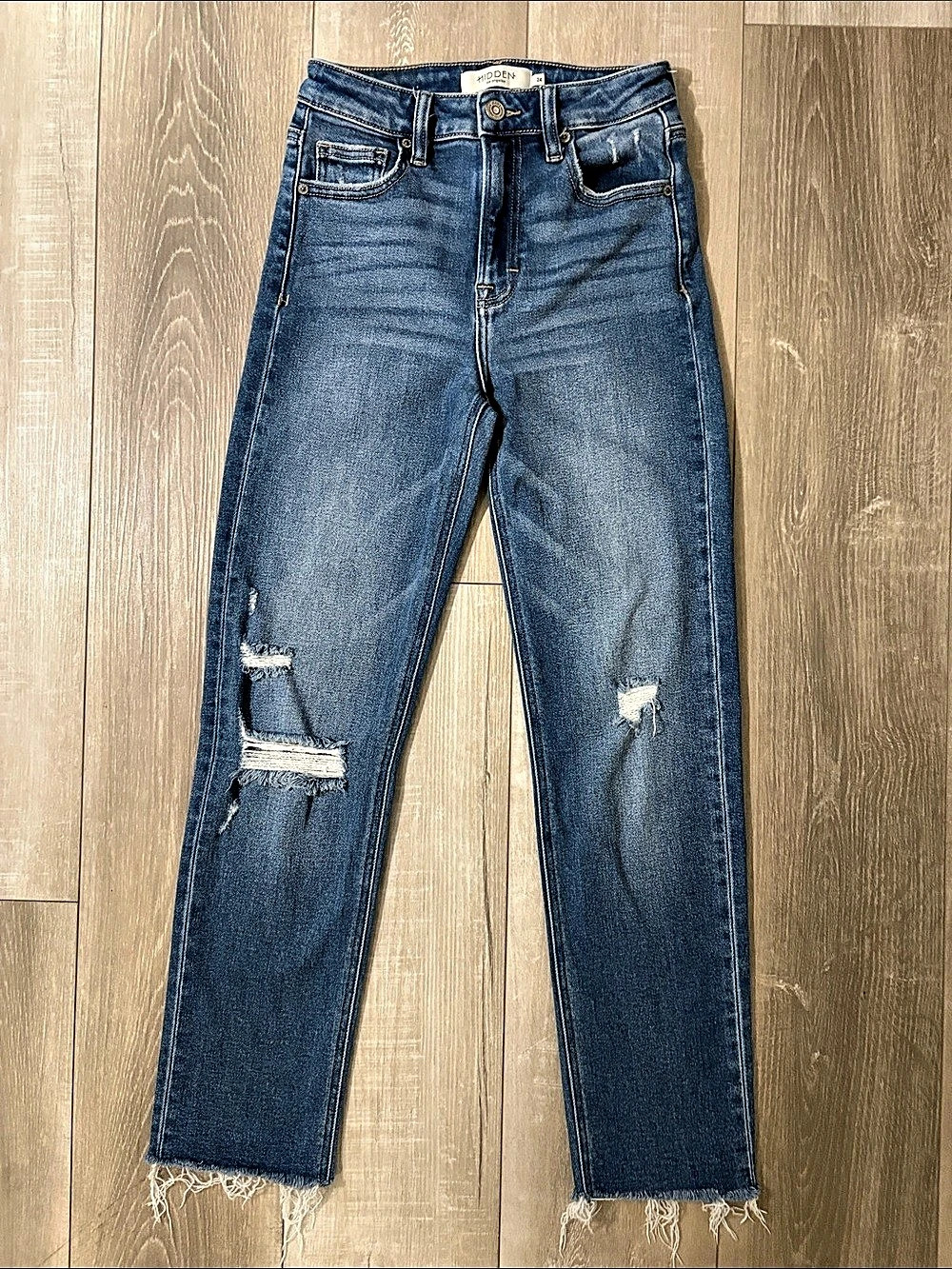 HIDDEN BK1540M-MD Distressed Straight Leg Jeans in Blue Waist 24